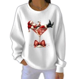 Cocktail Santa Christmas Pit Striped Sweatshirt1