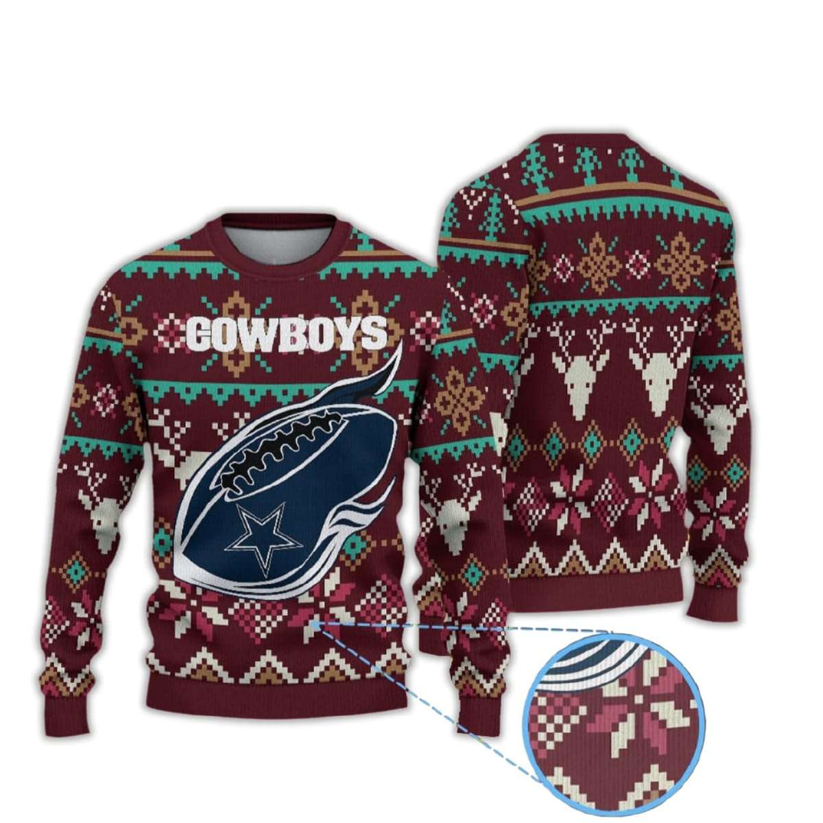 Reindeer Pattern Cowboys Football Logo Ugly Christmas Sweater Reindeer Pattern Cowboys Football Logo Ugly Christmas Sweater