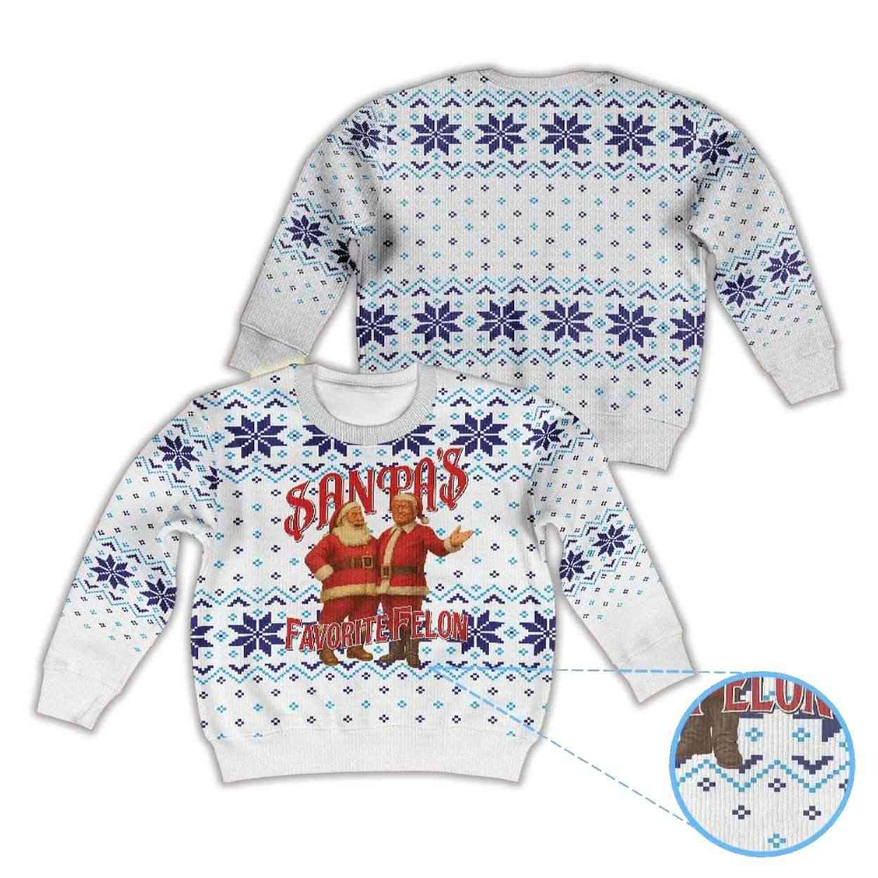 Santa and Donald Trump Favorite Felon Ugly Christmas Sweater Santa and Donald Trump Favorite Felon Ugly Christmas Sweater
