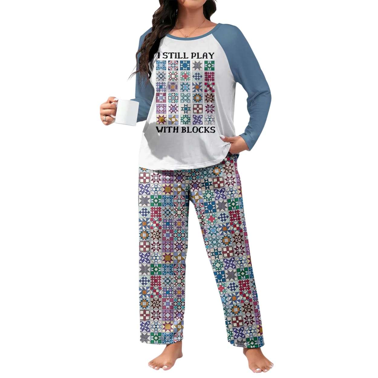 Sewing Lover Raglan Lounge Pajamas I Still Play With Blocks Cool Tone Sewing Lover Raglan Lounge Pajamas I Still Play With Blocks Cool Tone