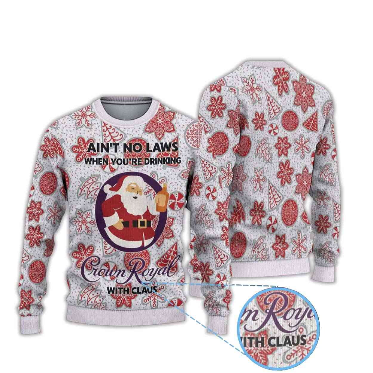 Snowflake Candy Cane Santa Crown Royal Ugly Christmas Sweater Snowflake Candy Cane Santa Crown Royal Ugly Christmas Sweater