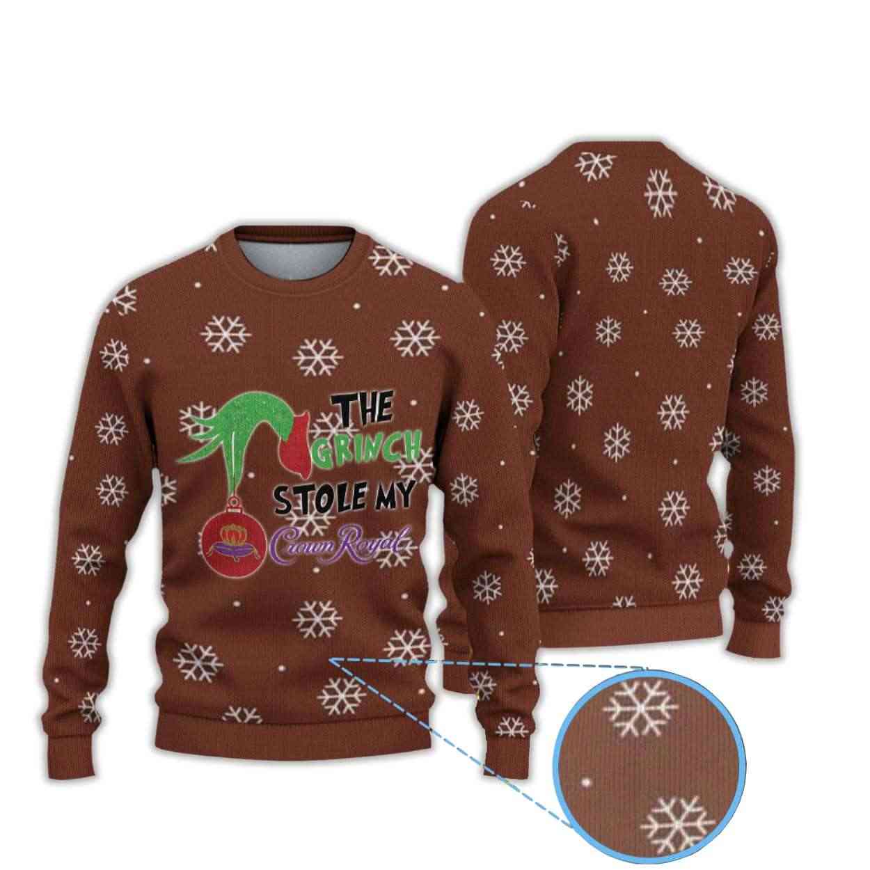 Snowflake Crown Royal Grnch Ugly Christmas Sweater Snowflake Crown Royal Grnch Ugly Christmas Sweater