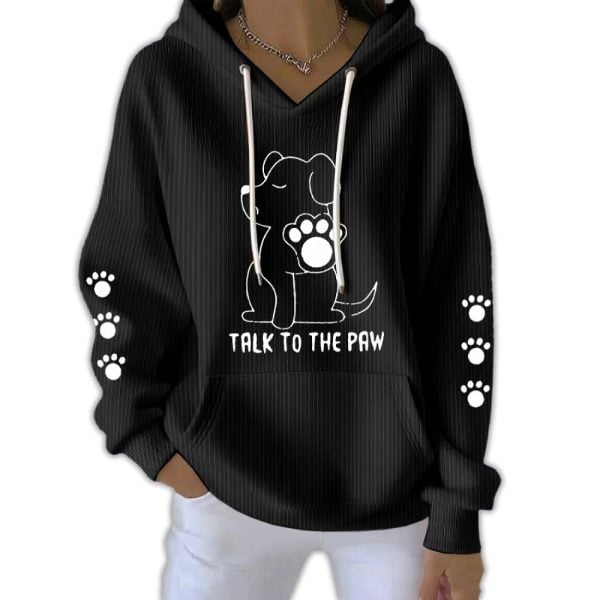 Talking With Paws Funny Puppy Print Pit Striped Sweatshirt