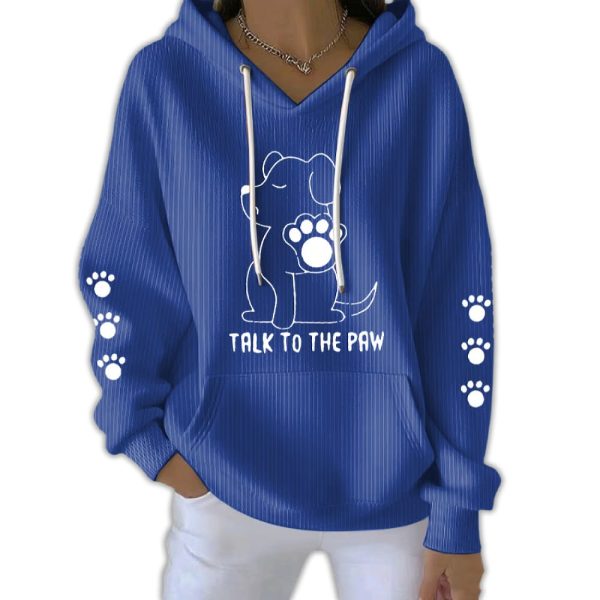 Talking With Paws Funny Puppy Print Pit Striped Sweatshirt