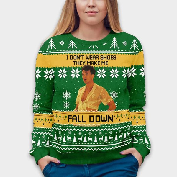 The Birdcage Agador Spartacus I Don’t Wear Shoes They Make Me Fall Down Ugly Christmas Sweater