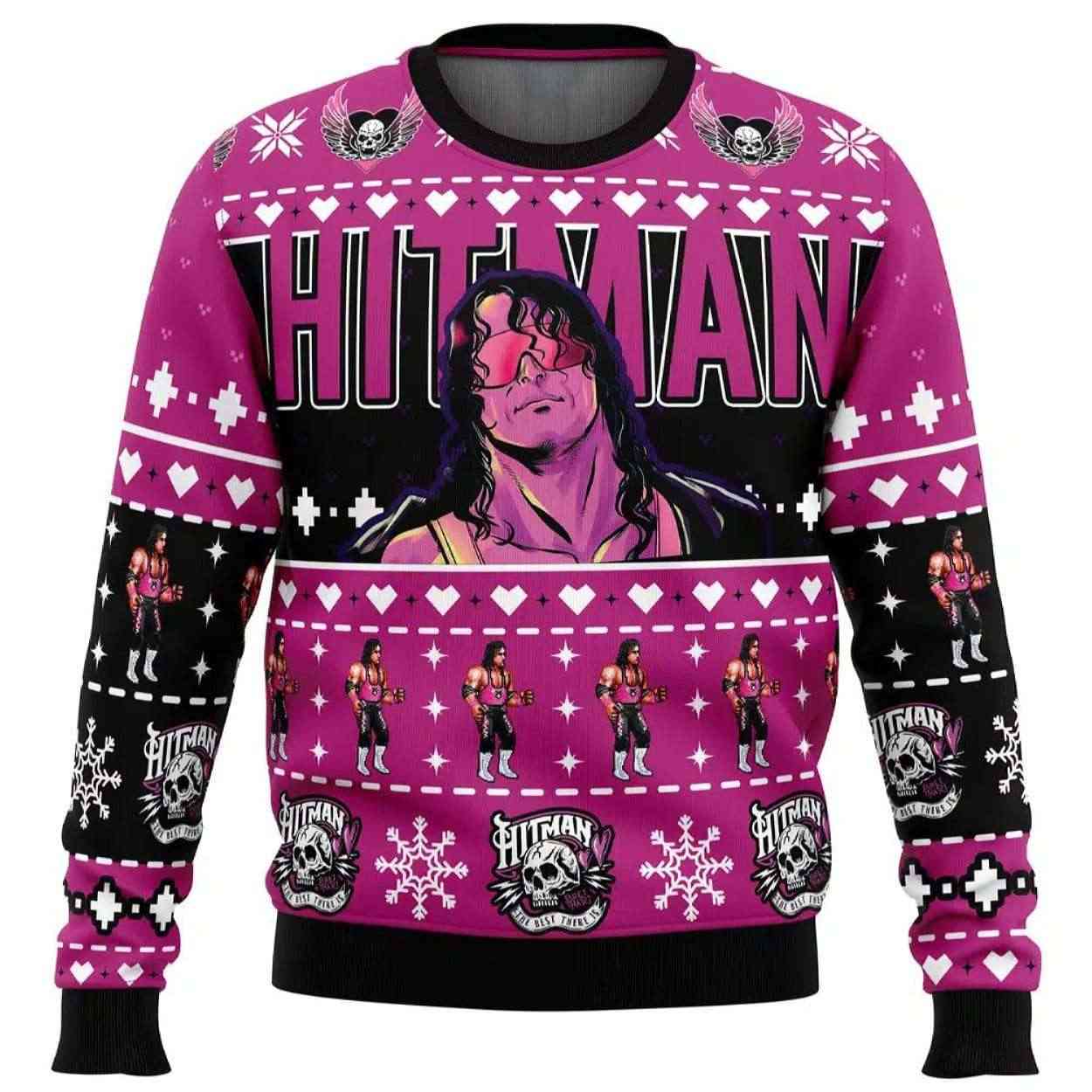 The Hitman Bret Hart Wrestler Ugly Christmas Sweater The Hitman Bret Hart Wrestler Ugly Christmas Sweater