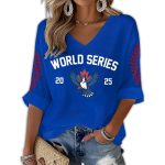 Toronto Baseball World Series 2025 Print Waffle V Neck T-shirt
