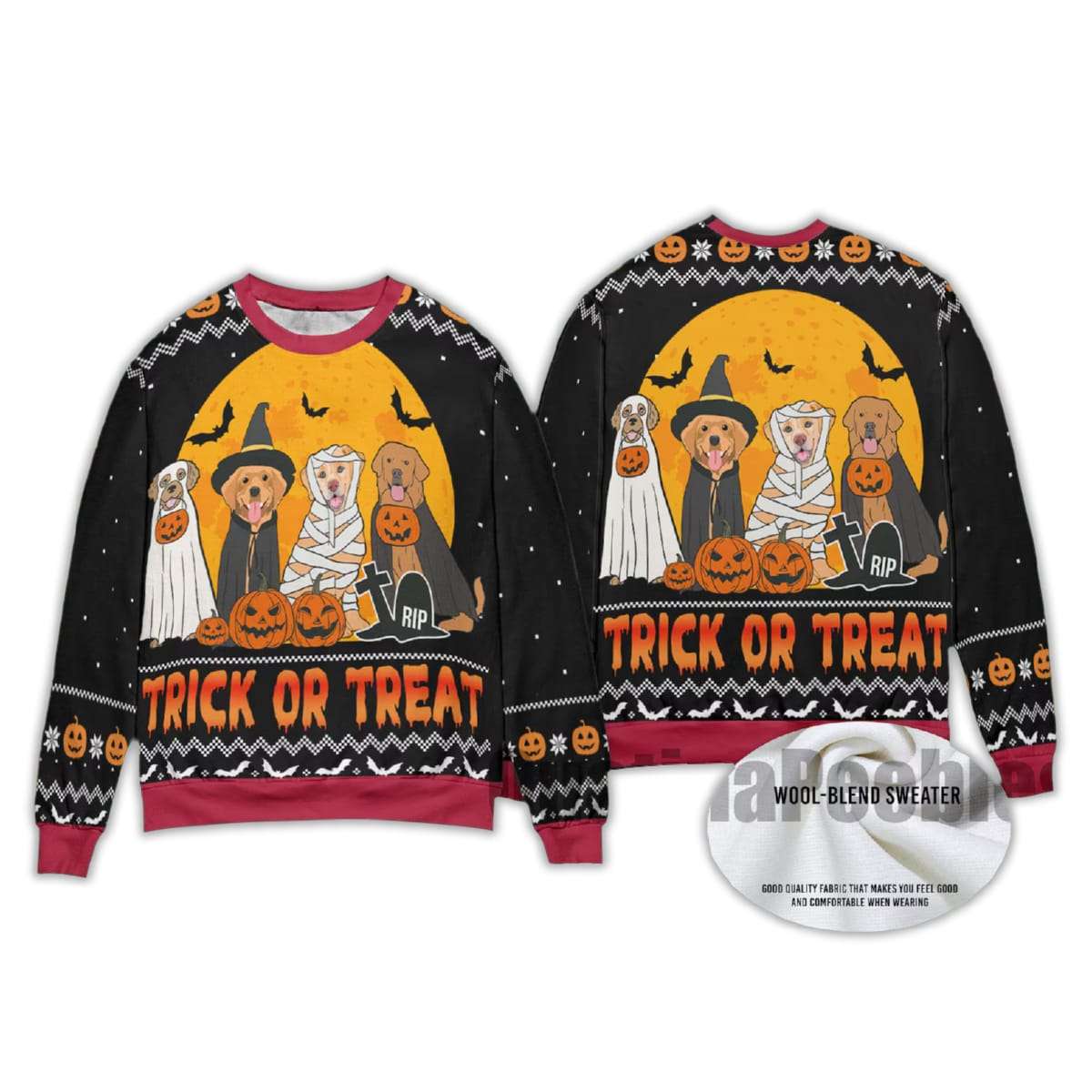 Trick Or Treat Dogs Halloween Ugly Christmas Sweater Trick Or Treat Dogs Halloween Ugly Christmas Sweater