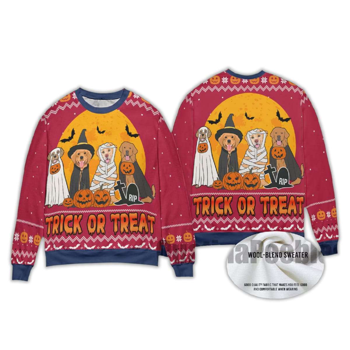 2025 Trick Or Treat Dogs Halloween Ugly Christmas Sweater 2025 Trick Or Treat Dogs Halloween Ugly Christmas Sweater