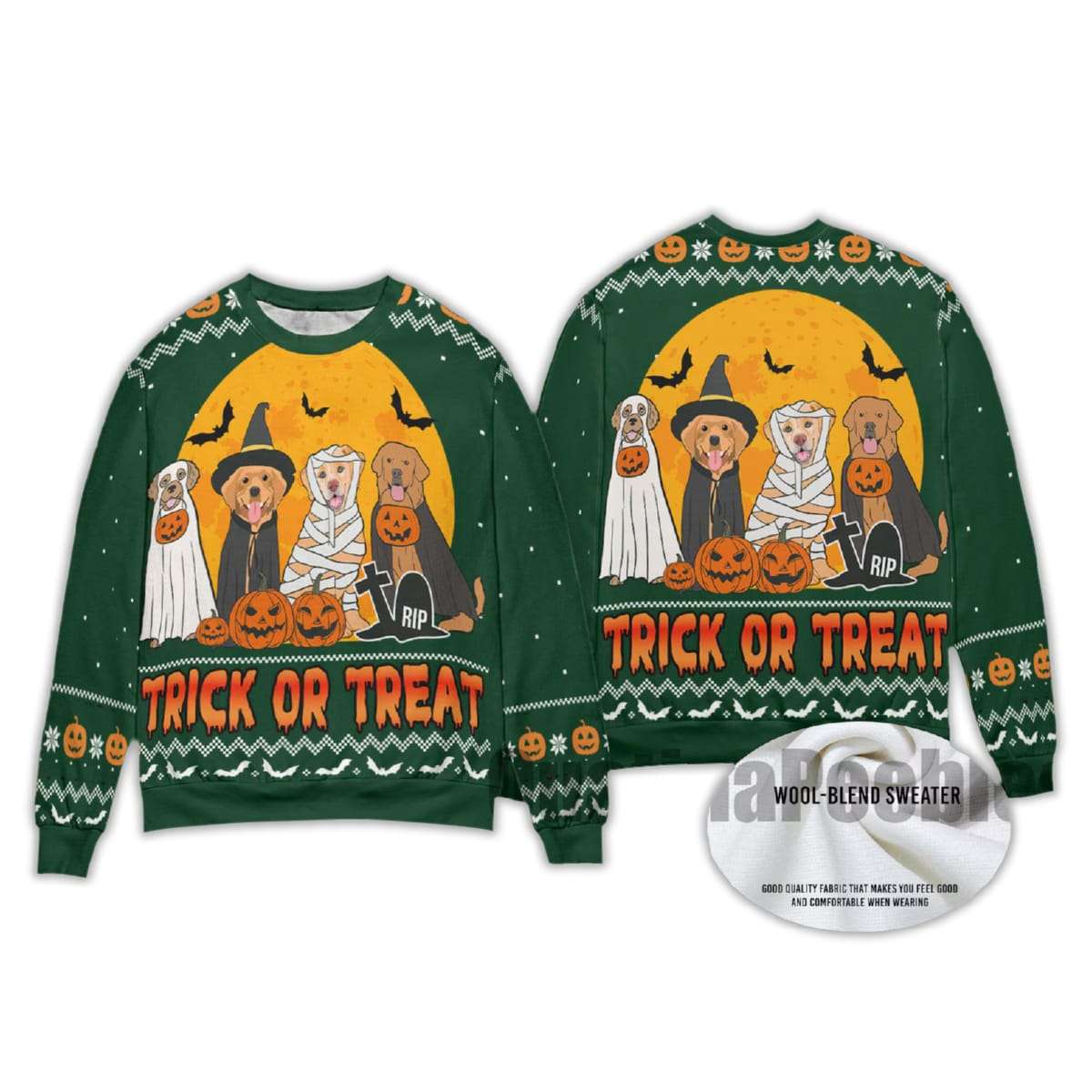 2025 Trick Or Treat Dogs Halloween Ugly Christmas Sweater 2025 Trick Or Treat Dogs Halloween Ugly Christmas Sweater