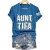V-Neck Retro Aunt Tifa Print T-Shirt