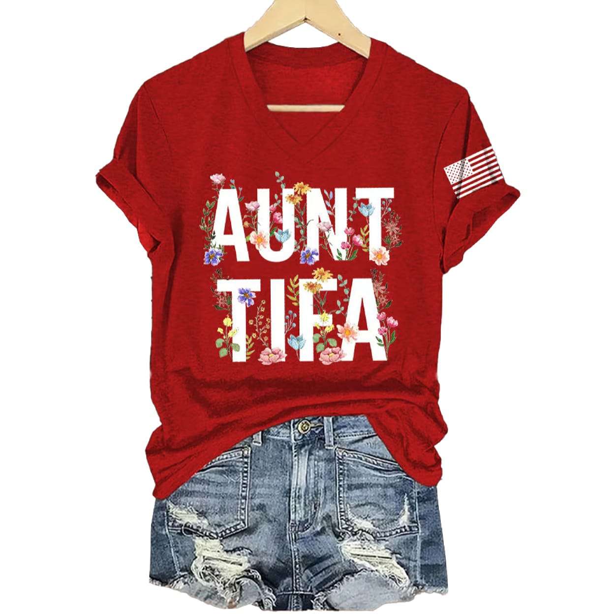 V-Neck Retro Aunt Tifa Print T-Shirt V-Neck Retro Aunt Tifa Print T-Shirt