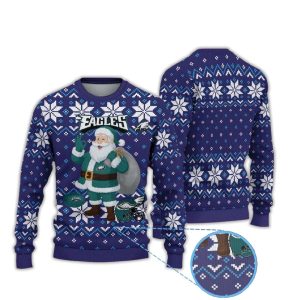 Santa Claus In Eagles Outfit Ugly Christmas Sweater