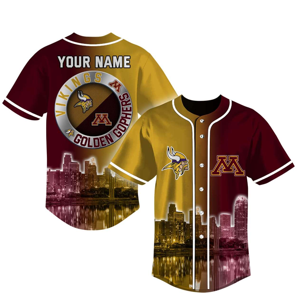 Vikings x Golden Gophers Skyline Baseball Jersey Vikings x Golden Gophers Skyline Baseball Jersey