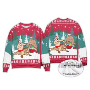 Santa Barry Wood Drinking Beer Ugly Christmas Sweater