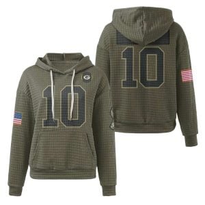 Packers Jordan Love 10 Salute To Service Waffle Hoodie