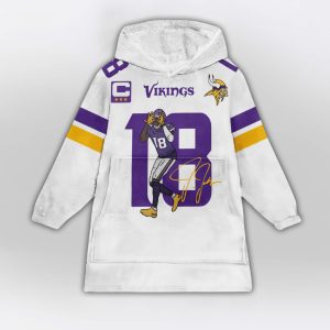 Justin Jefferson 18 Captain Vikings Signature Blanket Hoodie1