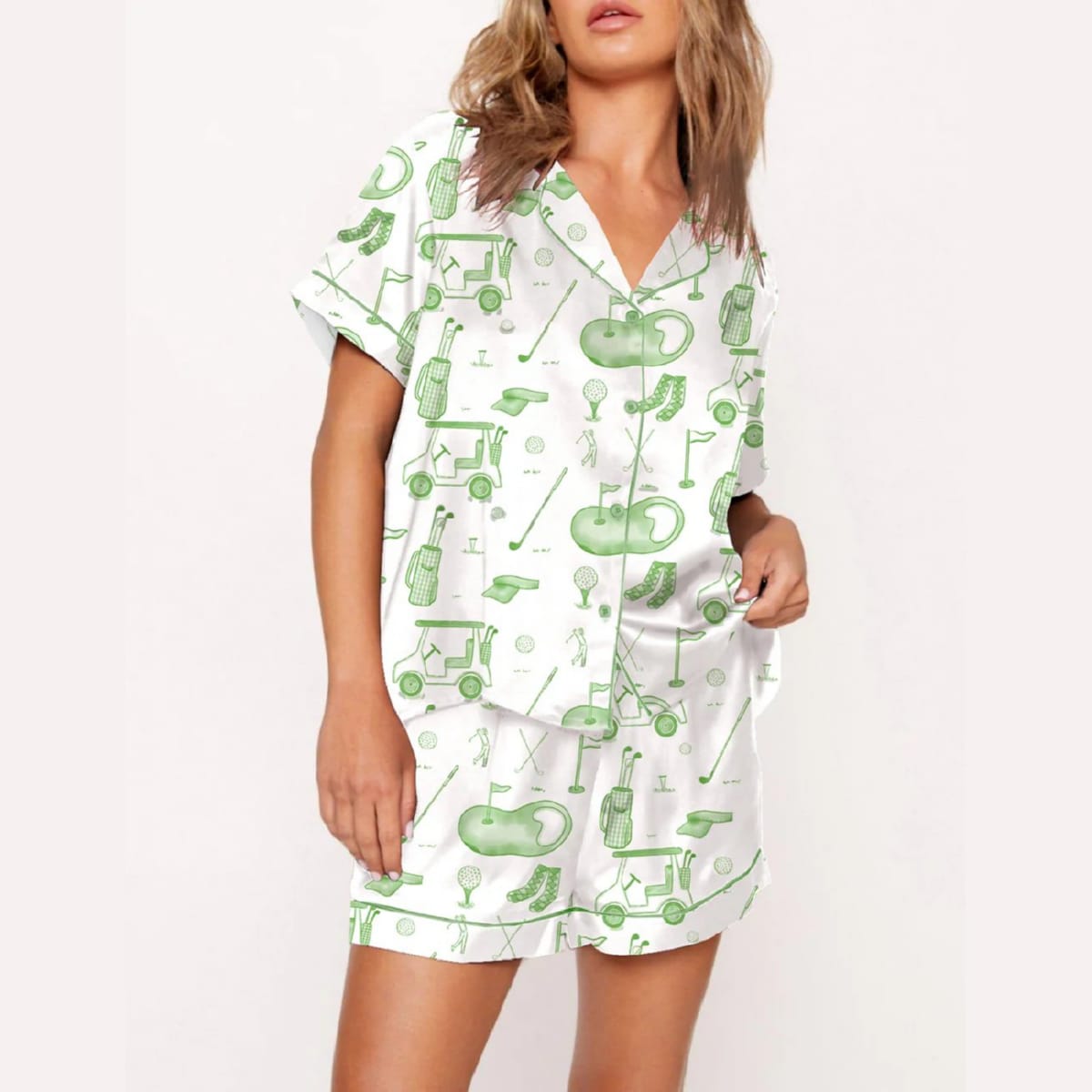 Watercolor Green Golf Toile Pajama Set
