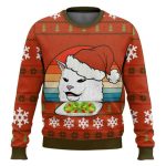 White Cat Eating Salad Meme Ugly Christmas Sweater