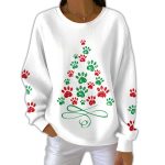 Women's Fun Christmas Tree Animal Paw Print Sweatshirt