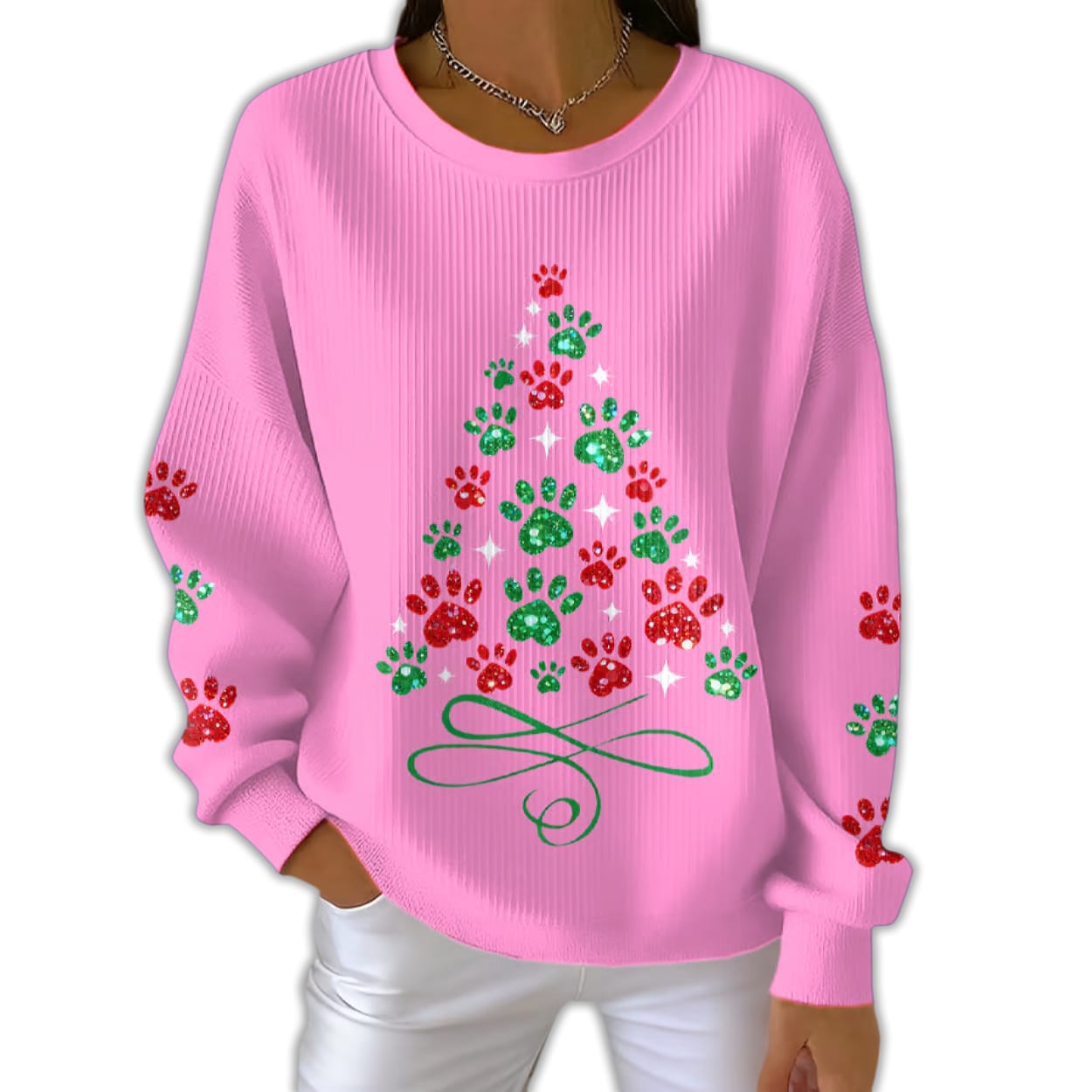Women’s Fun Christmas Tree Animal Paw Print Sweatshirt Women’s Fun Christmas Tree Animal Paw Print Sweatshirt