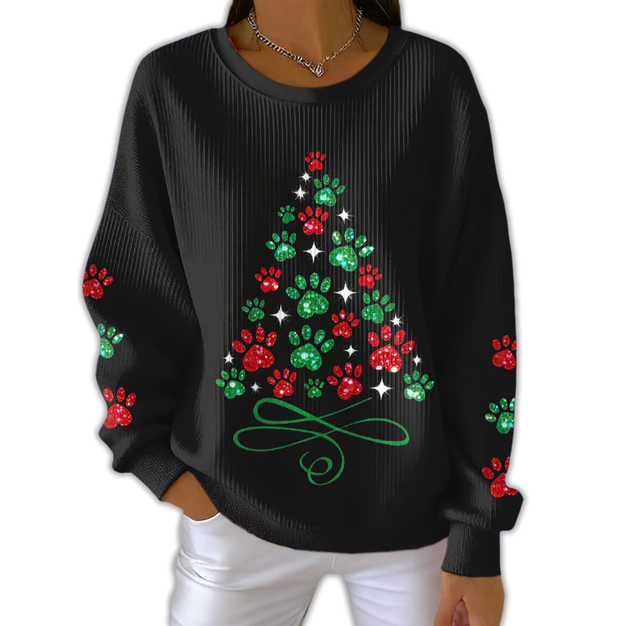 Women’s Fun Christmas Tree Animal Paw Print Sweatshirt Women’s Fun Christmas Tree Animal Paw Print Sweatshirt