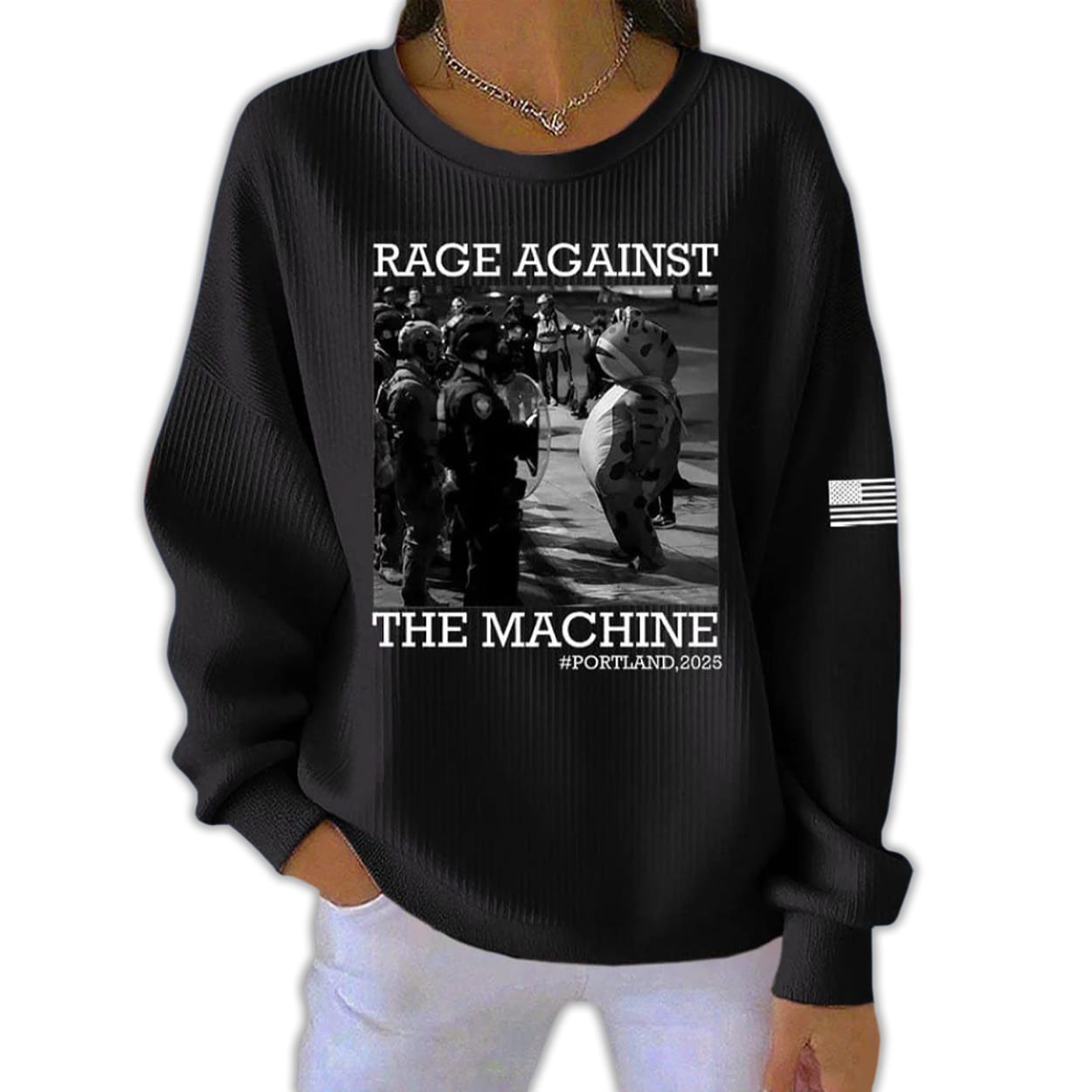 Women’s Portland Frog Protest Rage Against The Machine Ribbed Round-Neck Sweatshirt Women’s Portland Frog Protest Rage Against The Machine Ribbed Round-Neck Sweatshirt