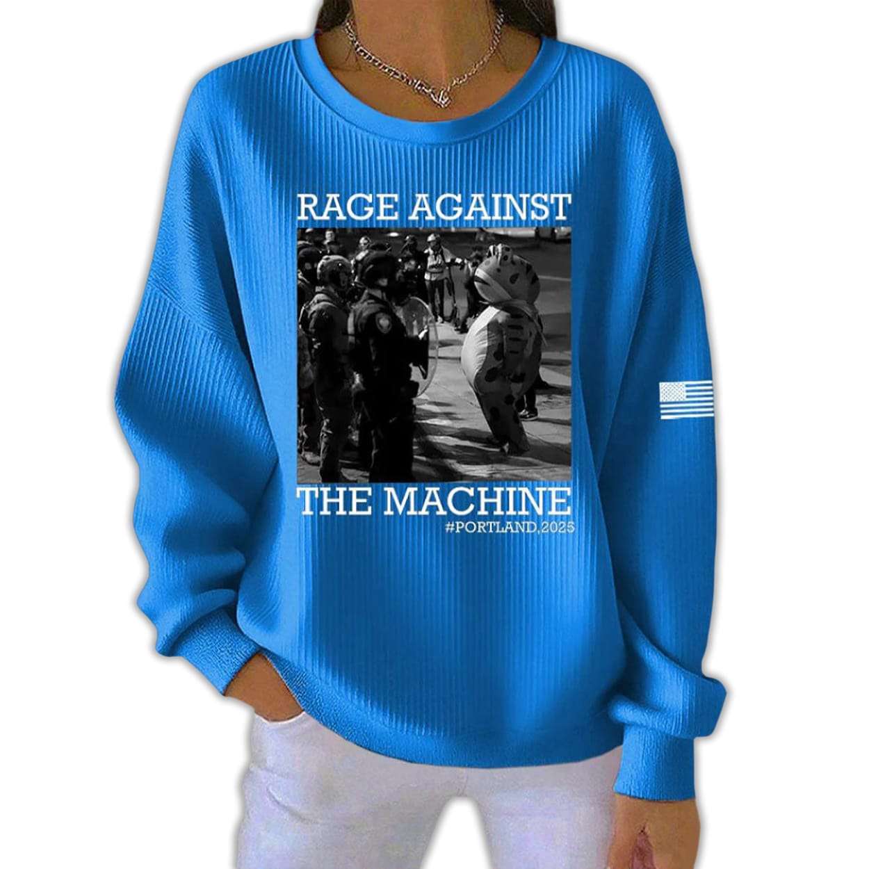 Women’s Portland Frog Protest Rage Against The Machine Ribbed Round-Neck Sweatshirt Women’s Portland Frog Protest Rage Against The Machine Ribbed Round-Neck Sweatshirt