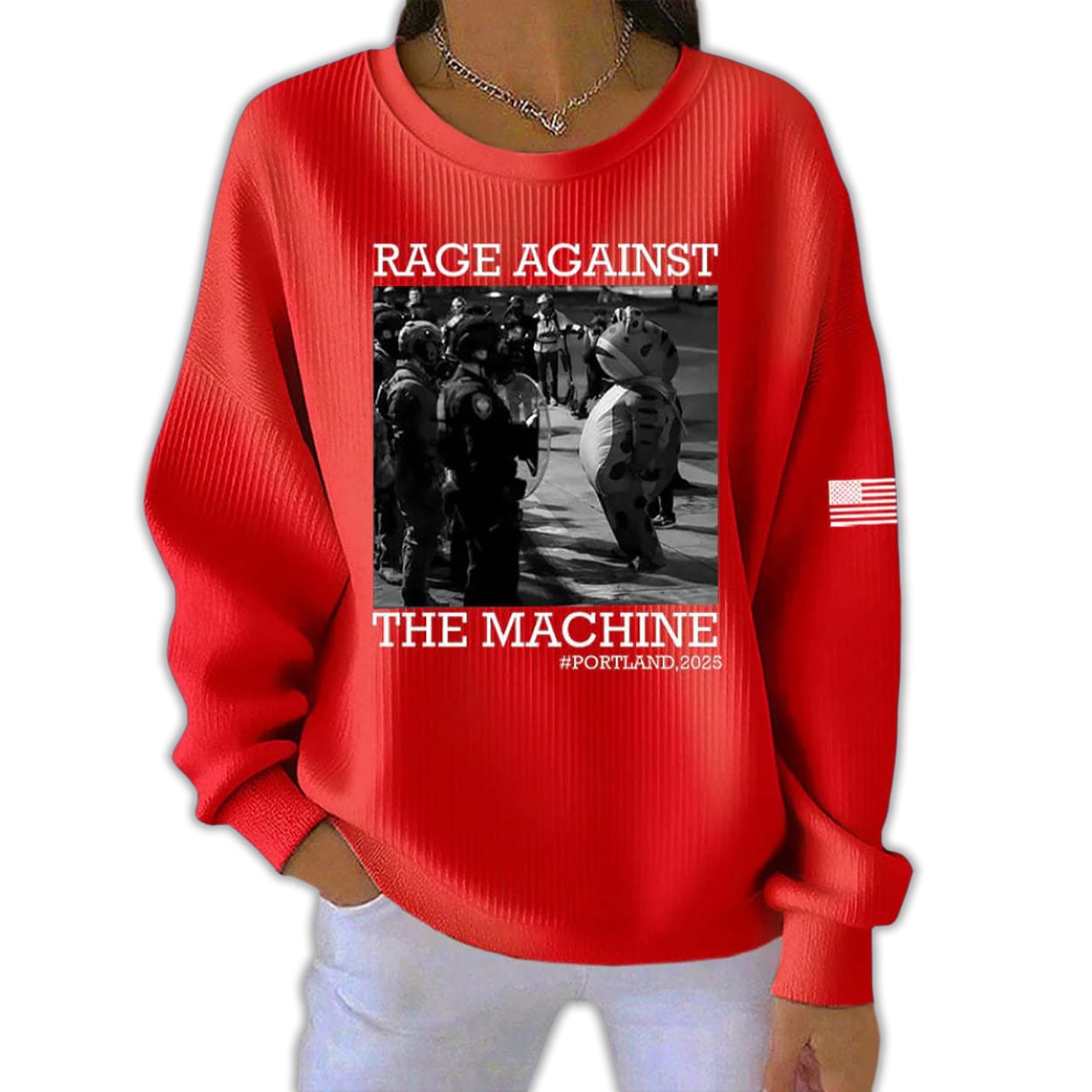 Women’s Portland Frog Protest Rage Against The Machine Ribbed Round-Neck Sweatshirt Women’s Portland Frog Protest Rage Against The Machine Ribbed Round-Neck Sweatshirt