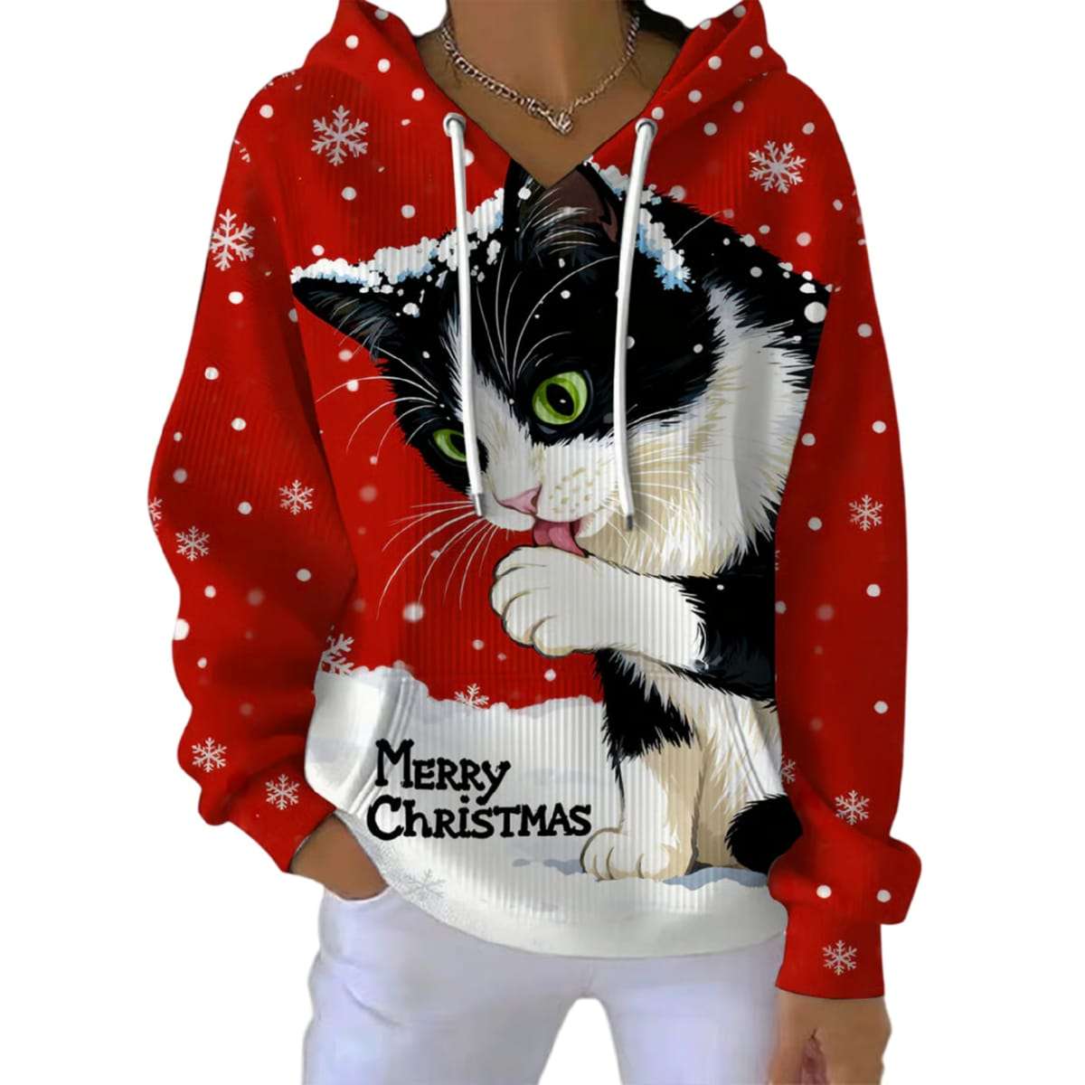 Womens Vintage Christmas Cat Print Casual Sweatshirt Women's Vintage Christmas Cat Print Casual Sweatshirt