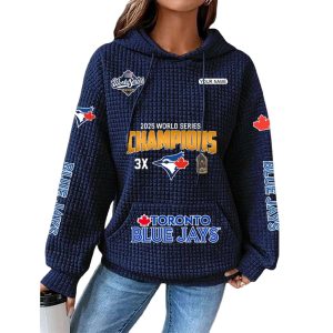 Blue Jays 2025 3X World Series Champions Waffle Hoodie 4