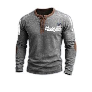 Blue Jays 2025 World Series Baseball Print Henley T-Shirt 3 Blue Jays 2025 World Series Baseball Print Henley T Shirt3