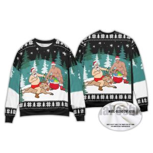Santa Barry Wood Drinking Beer Ugly Christmas Sweater2