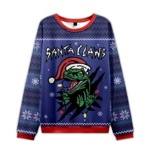 Jurassic Dinosaurs Santa Claws Ugly Christmas Sweater