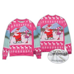 Funny Santa And Flamingo Skating Ugly Christmas Sweater