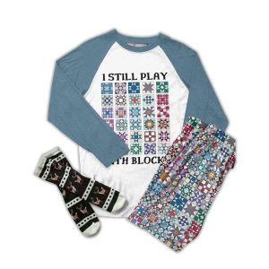 Sewing Lover Raglan Lounge Pajamas I Still Play With Blocks Cool Tone