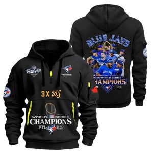 2025 Blue Jays 3X World Series Champs Quarter Zip Hoodie1
