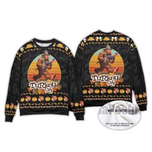 Bigfoot Turkey Pumpkin Thanksgiving Sasquatch Ugly Christmas Sweater1
