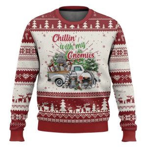 Chillin With My Gnomies Xmas Truck Ugly Christmas Sweater