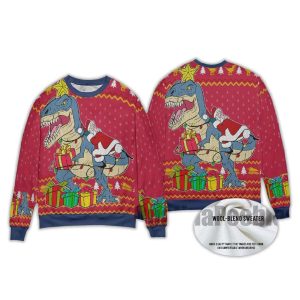 National Lampoon Santa On Dinosaur Ugly Chirstmas Sweater1