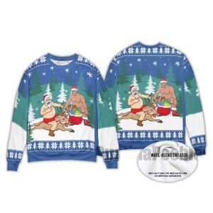 Santa Barry Wood Drinking Beer Ugly Christmas Sweater1
