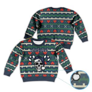 Heart Pattern Cowboys Skull Candy Cane Santa Hat Ugly Christmas Sweater1