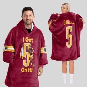 Jayden Daniels Commanders I Got 5 On It Blanket Hoodie3