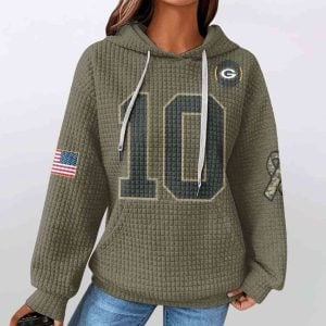Packers Jordan Love 10 Salute To Service Waffle Hoodie1
