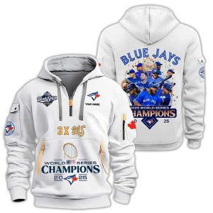 2025 Blue Jays 3X World Series Champs Quarter Zip Hoodie2