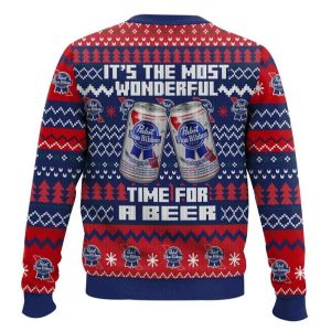 Its The Most Wonderful Time For A Pabst Blue Ribbon Ugly Christmas Sweater1