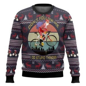 Satan Claus On Mountain Bike Ugly Christmas Sweater