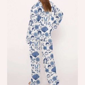 Chinoiserie Floral Bobs Burgers Silky Satin Pajama Set3