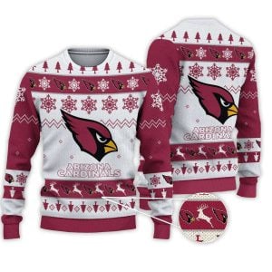 2025 Cardinals Football Reindeer Christmas Ugly Sweater