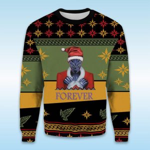 Marvel Black Panther Santa Wakanda Forever Christmas Ugly Sweater1
